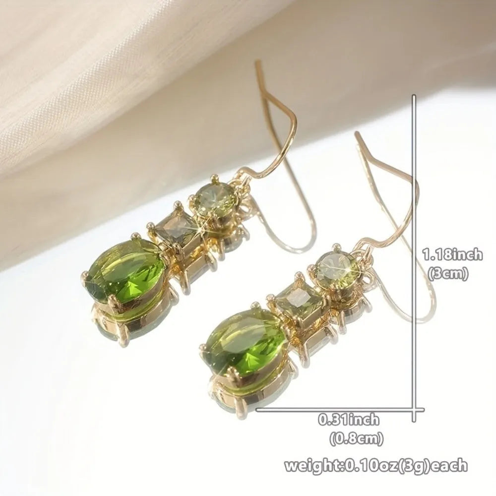 Green geometric quadrilateral copper earrings with retro bohemian styling for unisex wear