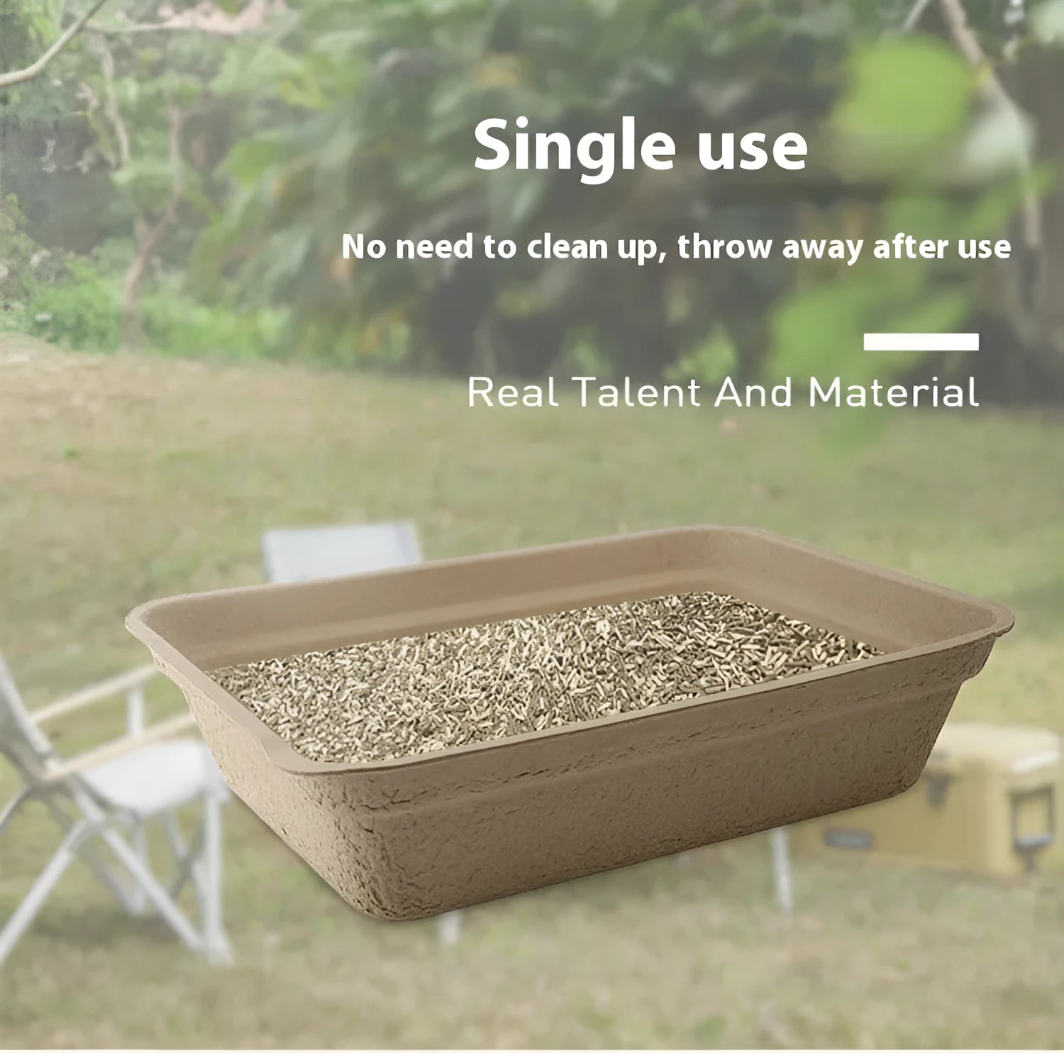 Brown disposable waterproof cat litter box with low sides, shown in three different size options.