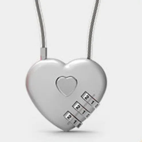 Peach heart shaped ABS plastic lock with a steel wire rope, shown in a choice of colours.