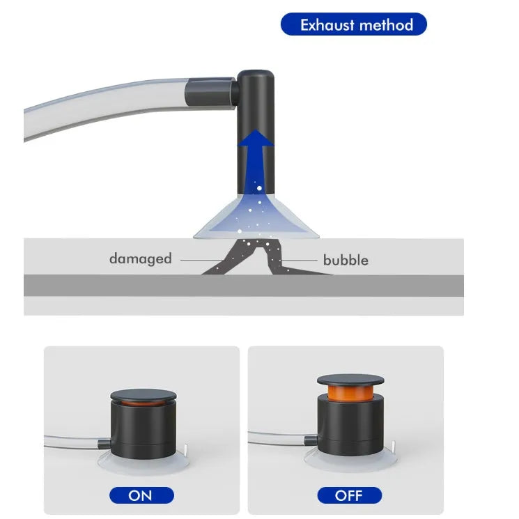 Plastic car windshield crack repair tool with UV light and 0.5 mm injector nozzle.