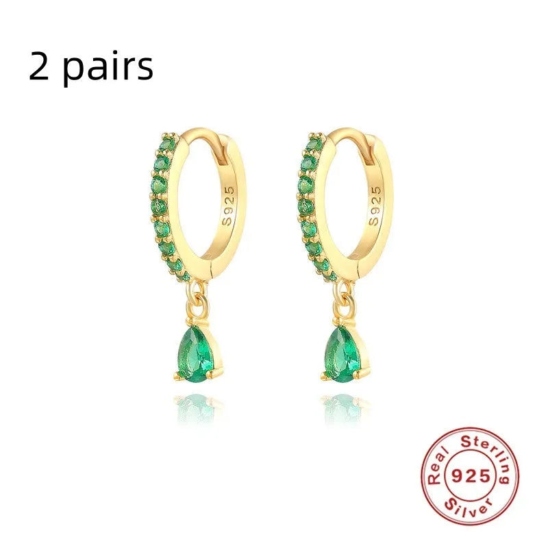 S925 sterling silver water drop earrings with diamond accents in gold or silver plating