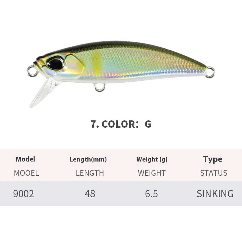 Japanese 48mm hard plastic fishing lure for snakehead and mandarin fish in multiple colour options