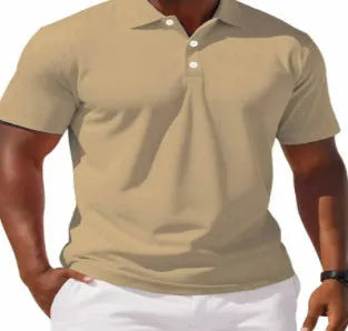 Men's slim fit casual short sleeve button-up shirt in a solid colour on a hanger.