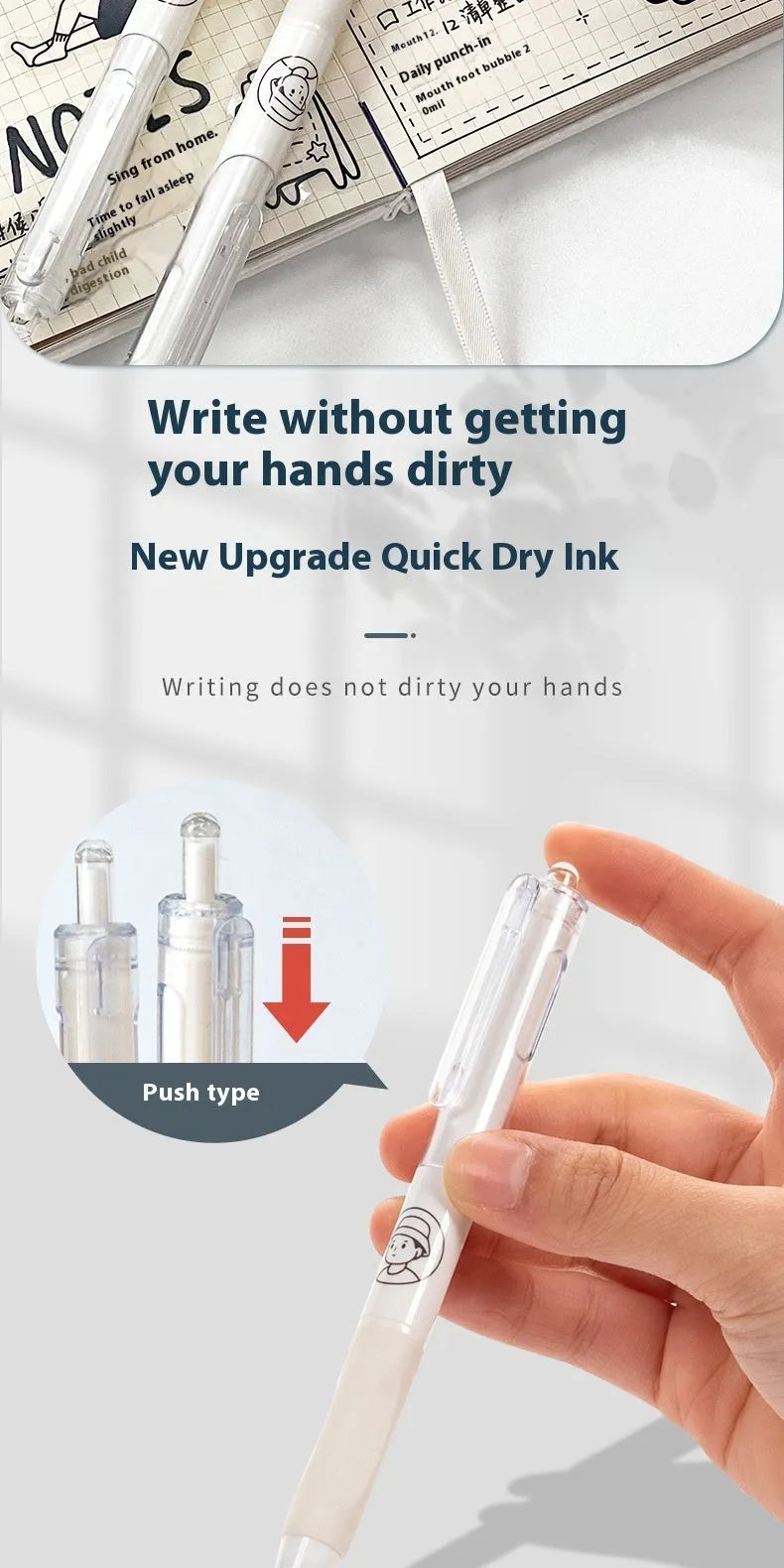 Five black ballpoint pens with 0.5mm tips for quick-drying writing