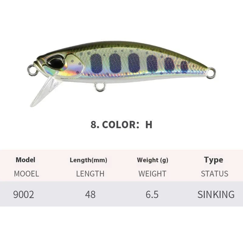 Japanese 48mm hard plastic fishing lure for snakehead and mandarin fish in multiple colour options