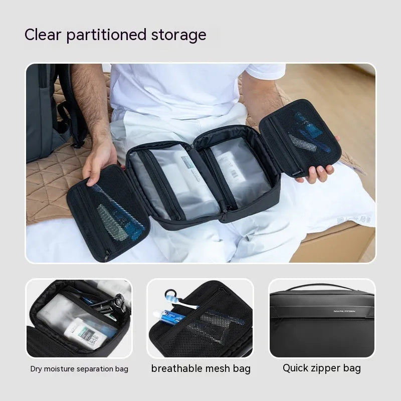 Men's portable toiletries storage bag with wet dry separation function in Oxford cloth
