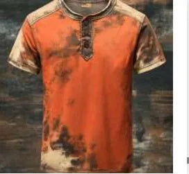 Orange printed hip hop men's short sleeve t-shirt with pullover style made of polyester fiber