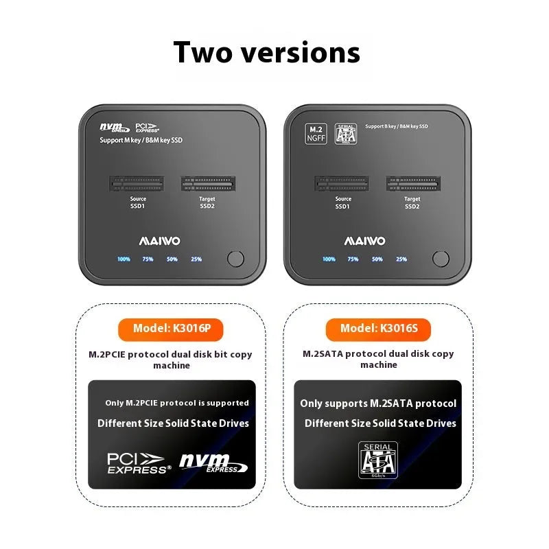 MAIWO K3016 M2 NVMe SATA solid state hard disk docking station with cables and power adapter