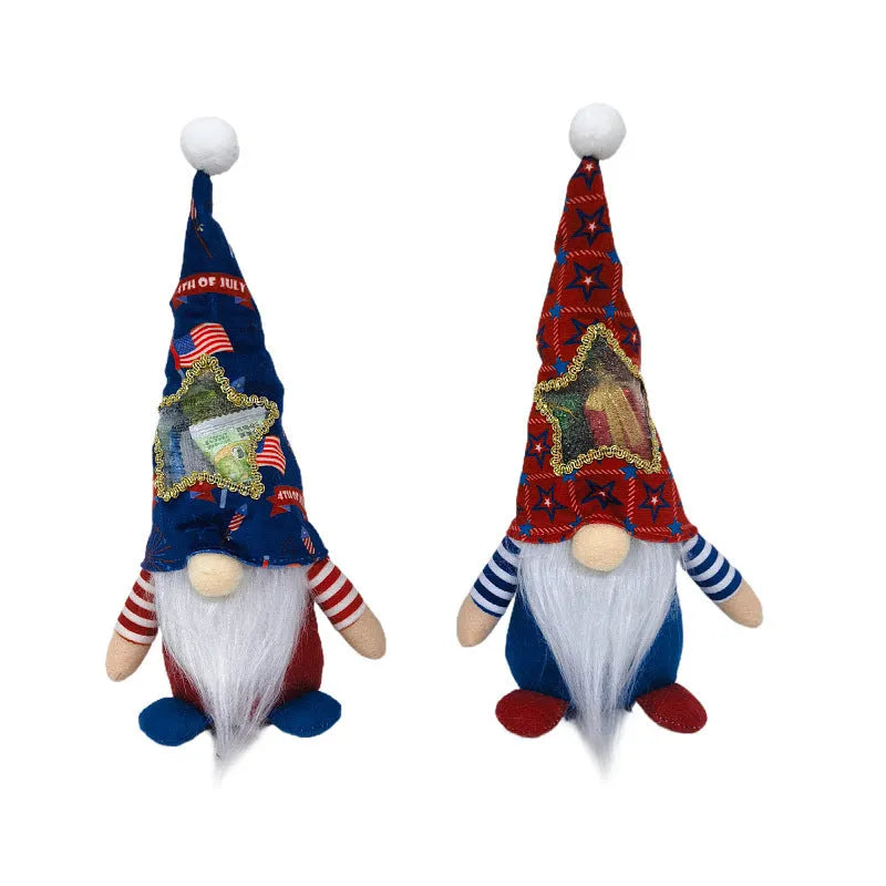 Two faceless baby doll Rudolf Christmas ornaments made from red and white cloth, measuring 32x12cm