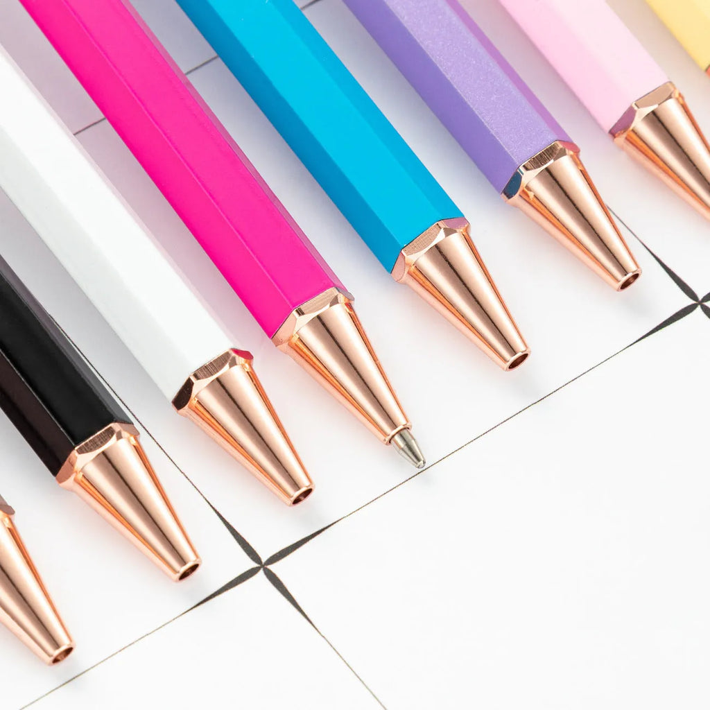 Metal six angle rod ballpoint pen with 1.0mm bullet tip and black colour option