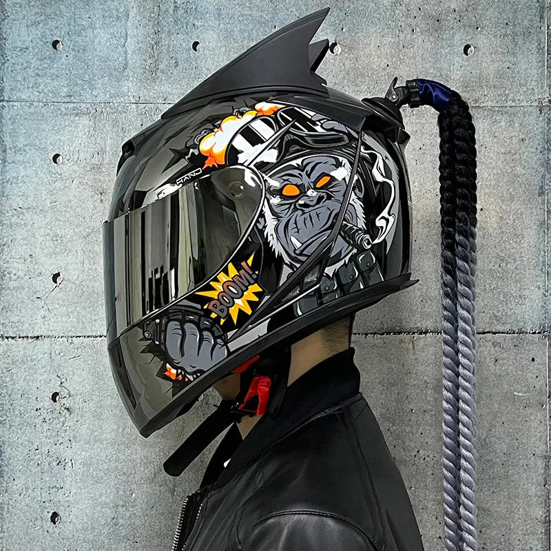 Dirty Braids full face motorcycle helmet with graphic design, shown in size L.