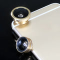 Smartphone camera lens kit with fisheye wide-angle and macro attachments in multiple colour options