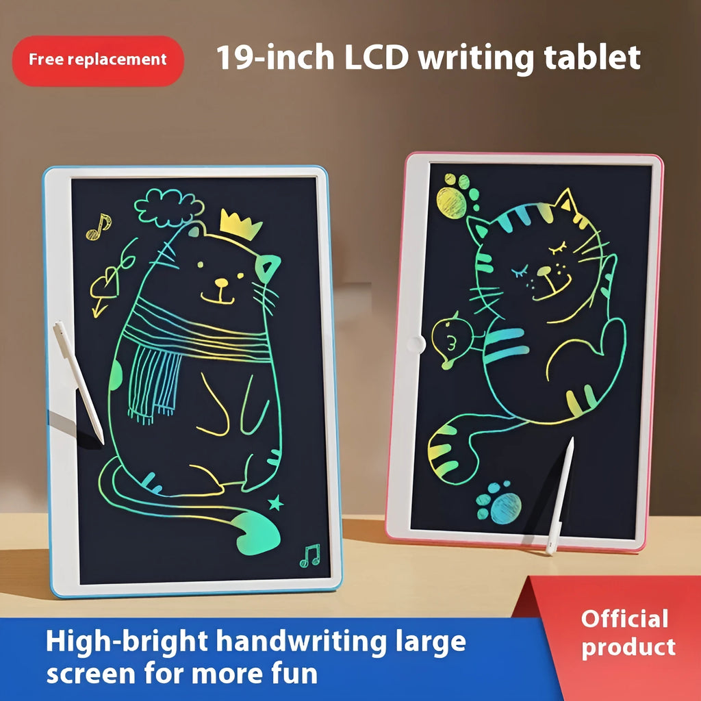 19-inch rechargeable LCD children's drawing board with stylus in blue and white colour