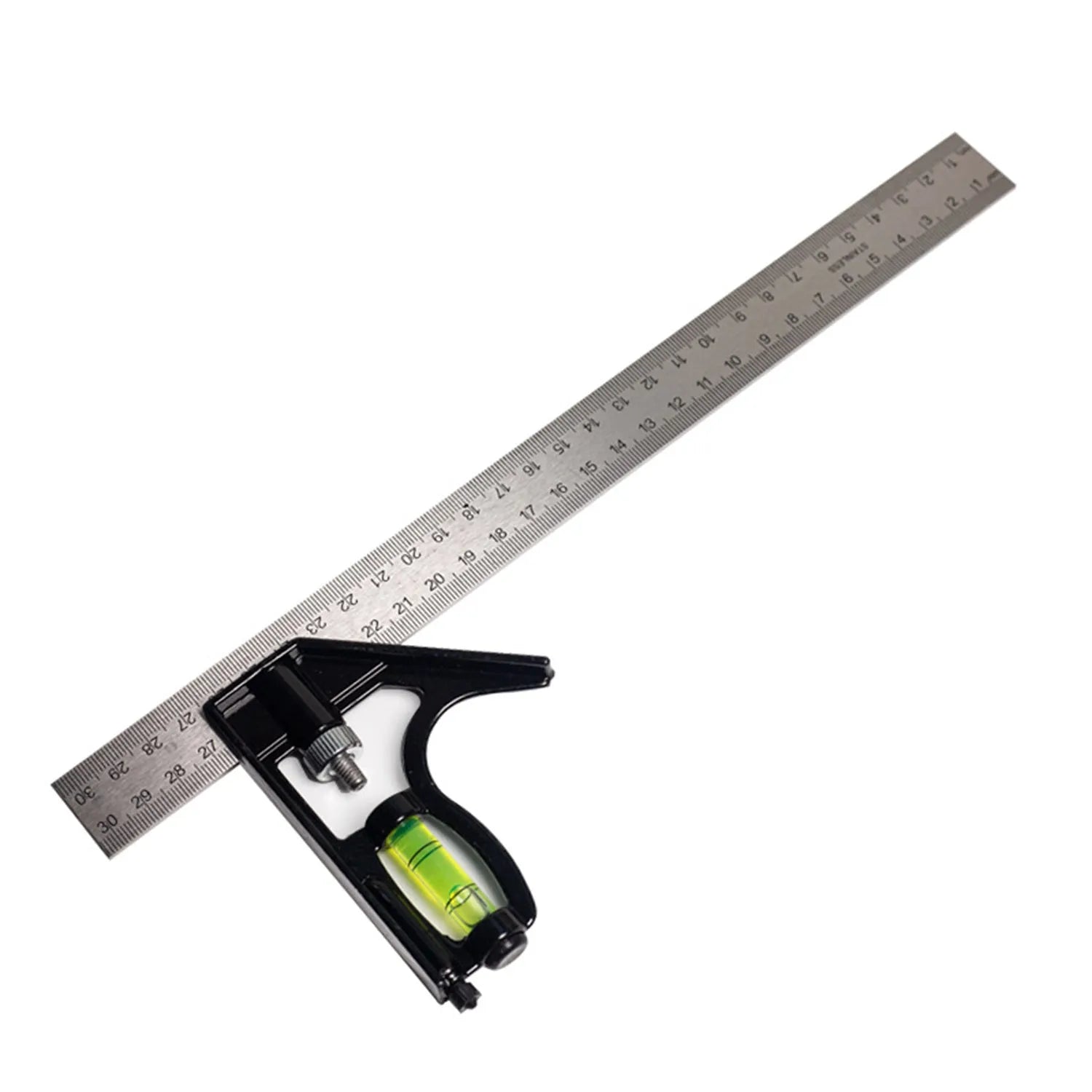 Red 7-inch metal combination angle ruler with metric scales on both sides for civil surveying
