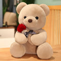 Rose bear plush teddy doll pillow in short plush fabric with PP cotton filling