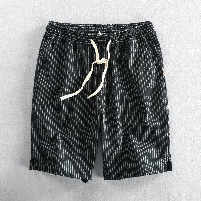 Men's striped cotton casual shorts with elastic mid waist in multiple colour options