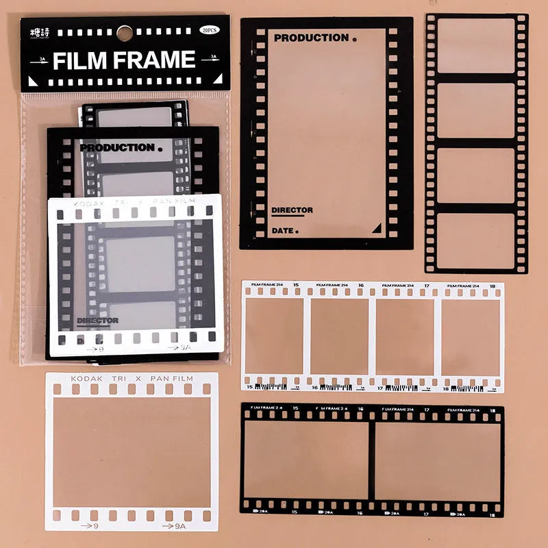 15 transparent retro frame stickers for journals including photography, film, magazine, music, social designs