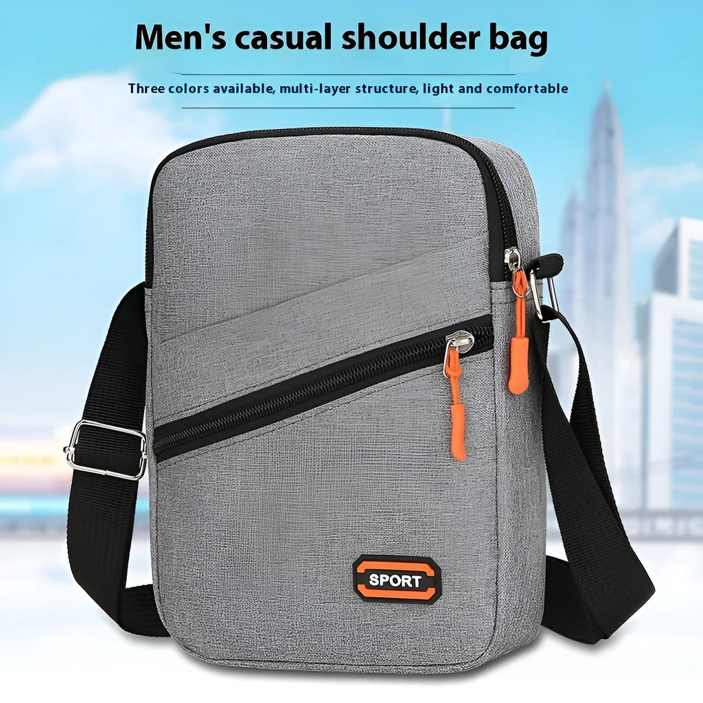 Ultra-light Oxford cloth crossbody commuter bag in silver grey with contrast colour detail.