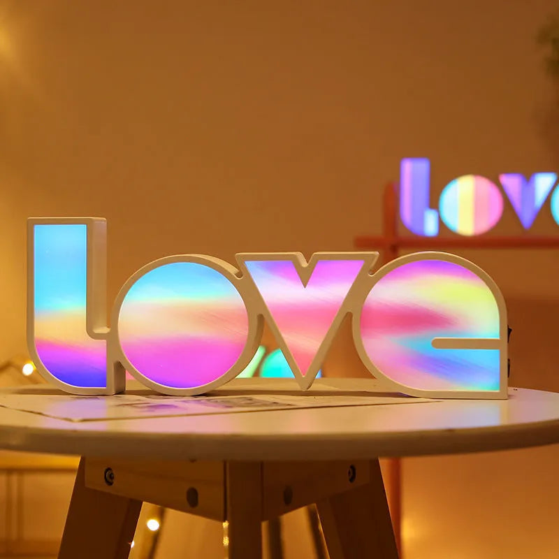LED LOVE Light decorative lamp with colourful rainbow style lampshade