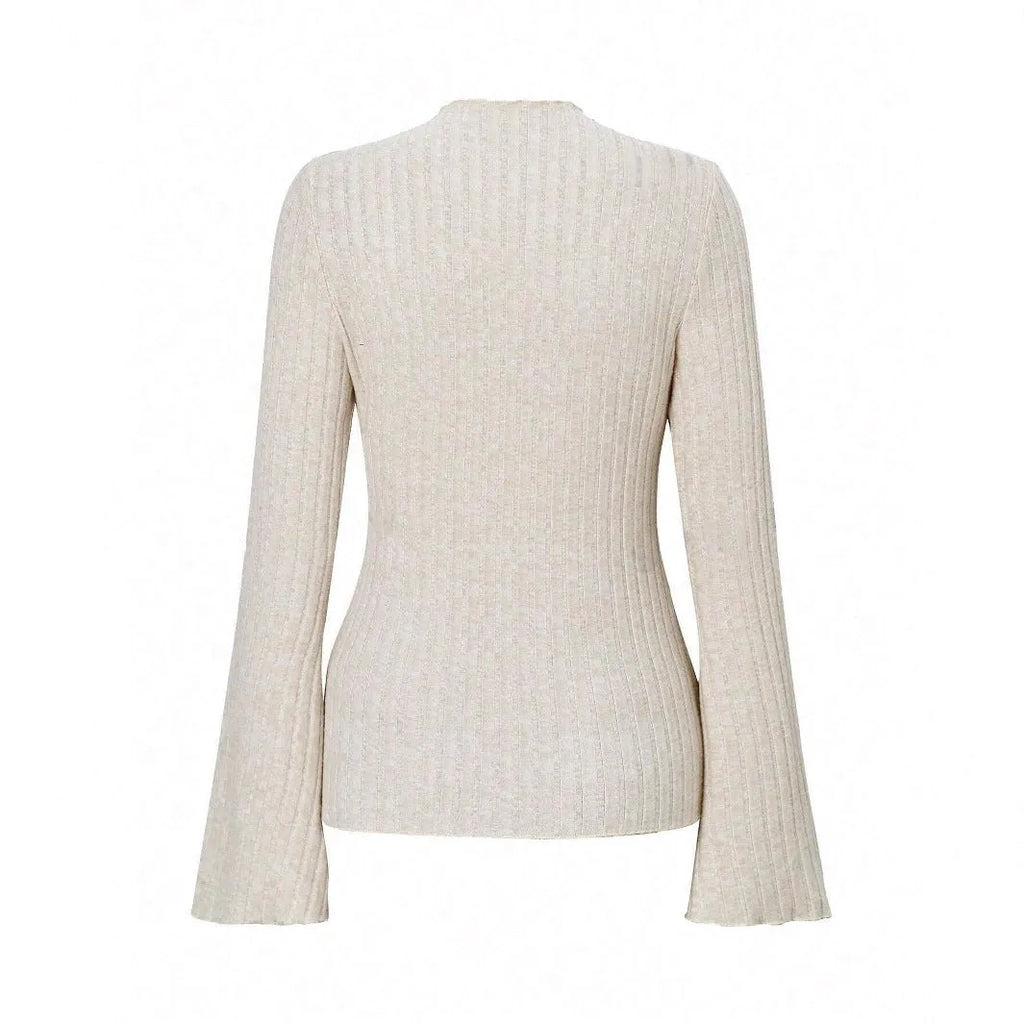 Black long sleeve round neck top with lantern sleeves and slim fit silhouette