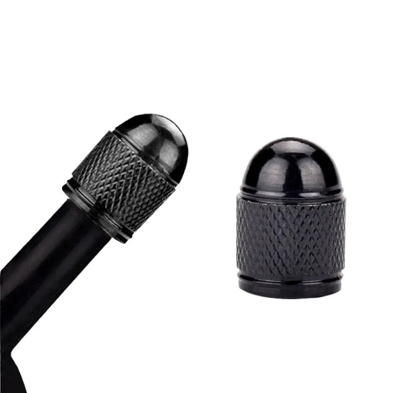 Aluminium mountain bike tyre valve cap in choice of five colours: black, blue, gold, silver, red.