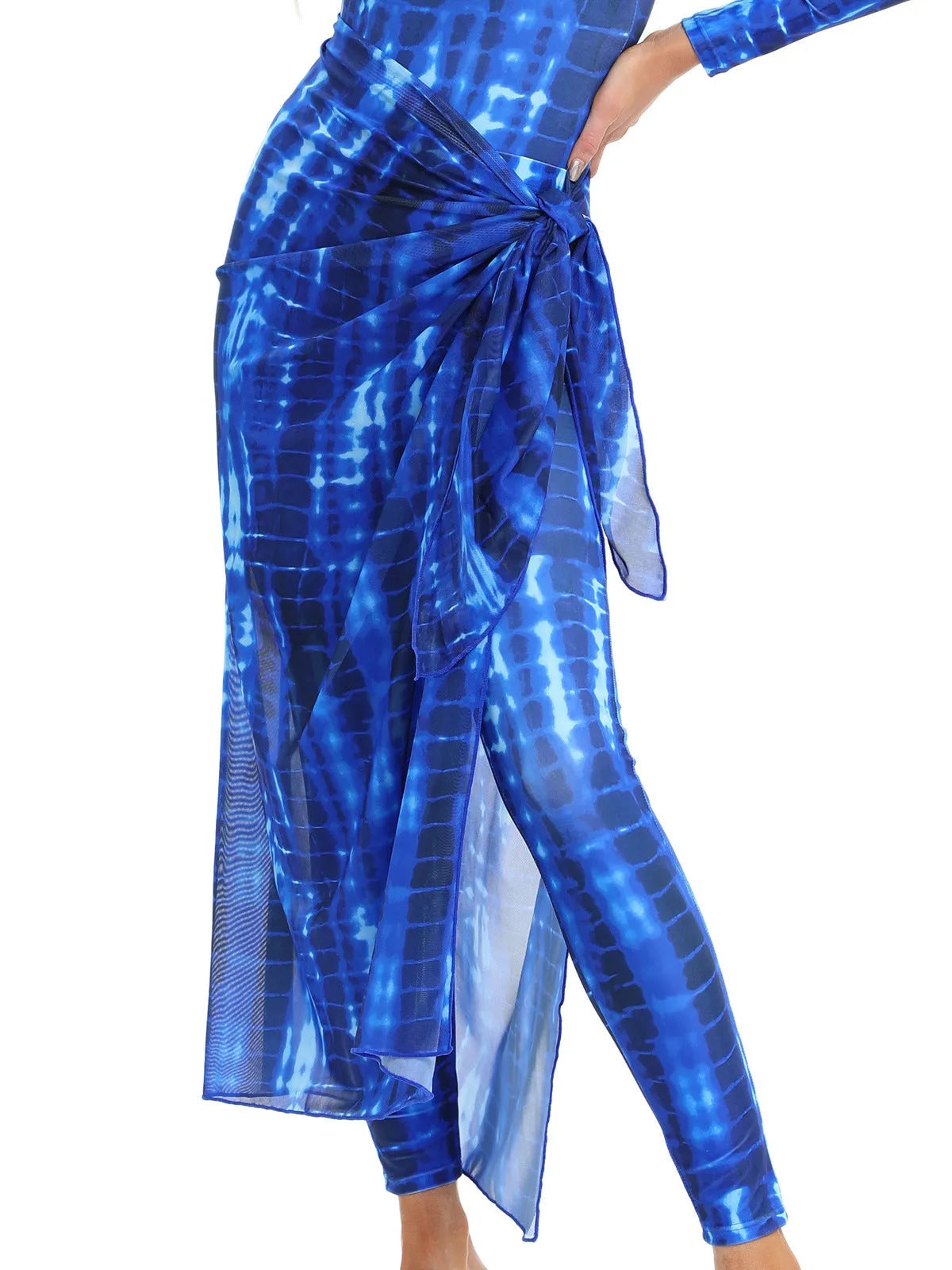 Muslim conservative beach swimsuit three-piece set with apron cover-up in polyester fabric
