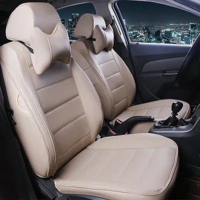 Cow leather car seat cover in beige and black colour options with binding style edging