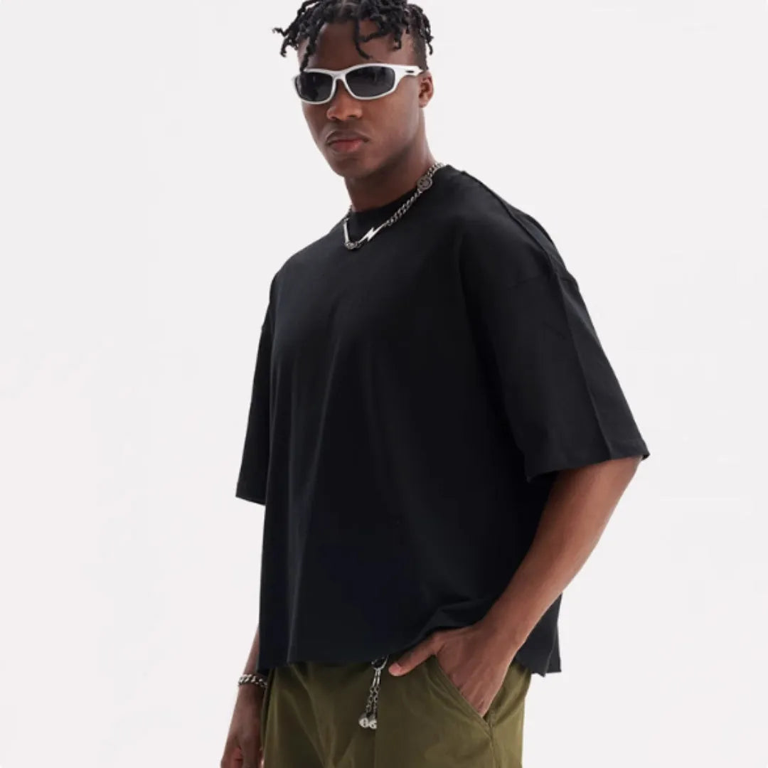 Men's loose fit pure cotton T-shirt in apricot colour, short sleeves, American style.
