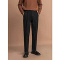 Men's straight-leg trousers in polyester fabric with draped styling for business casual wear