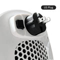 White ceramic heating electric hot air blower heater with remote control on table