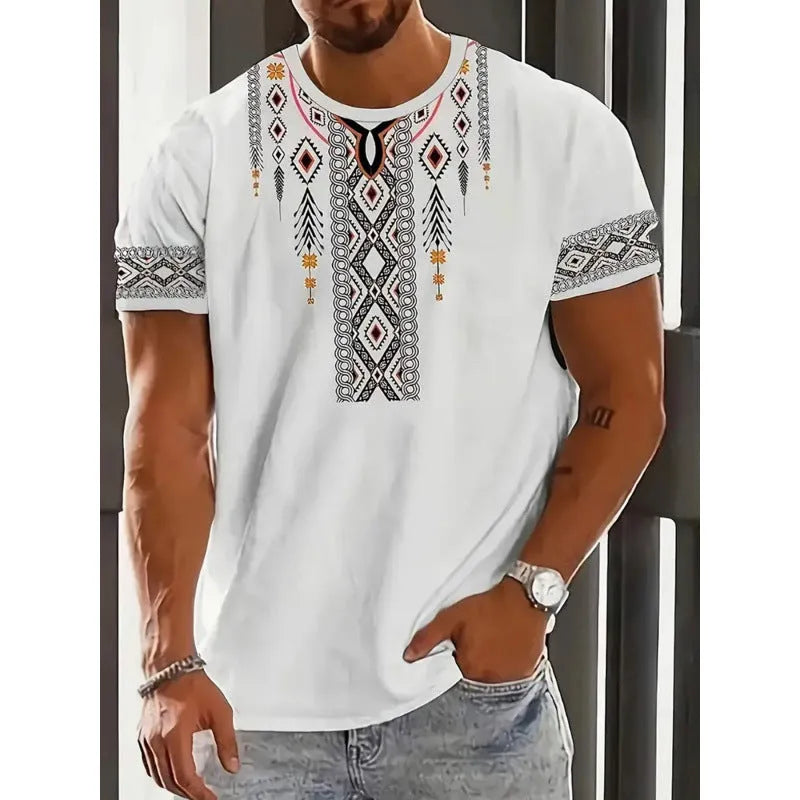 Men's loose fit short-sleeved T-shirt with digital 3D printed stripes pattern, available in multiple colours and sizes up to 5XL.
