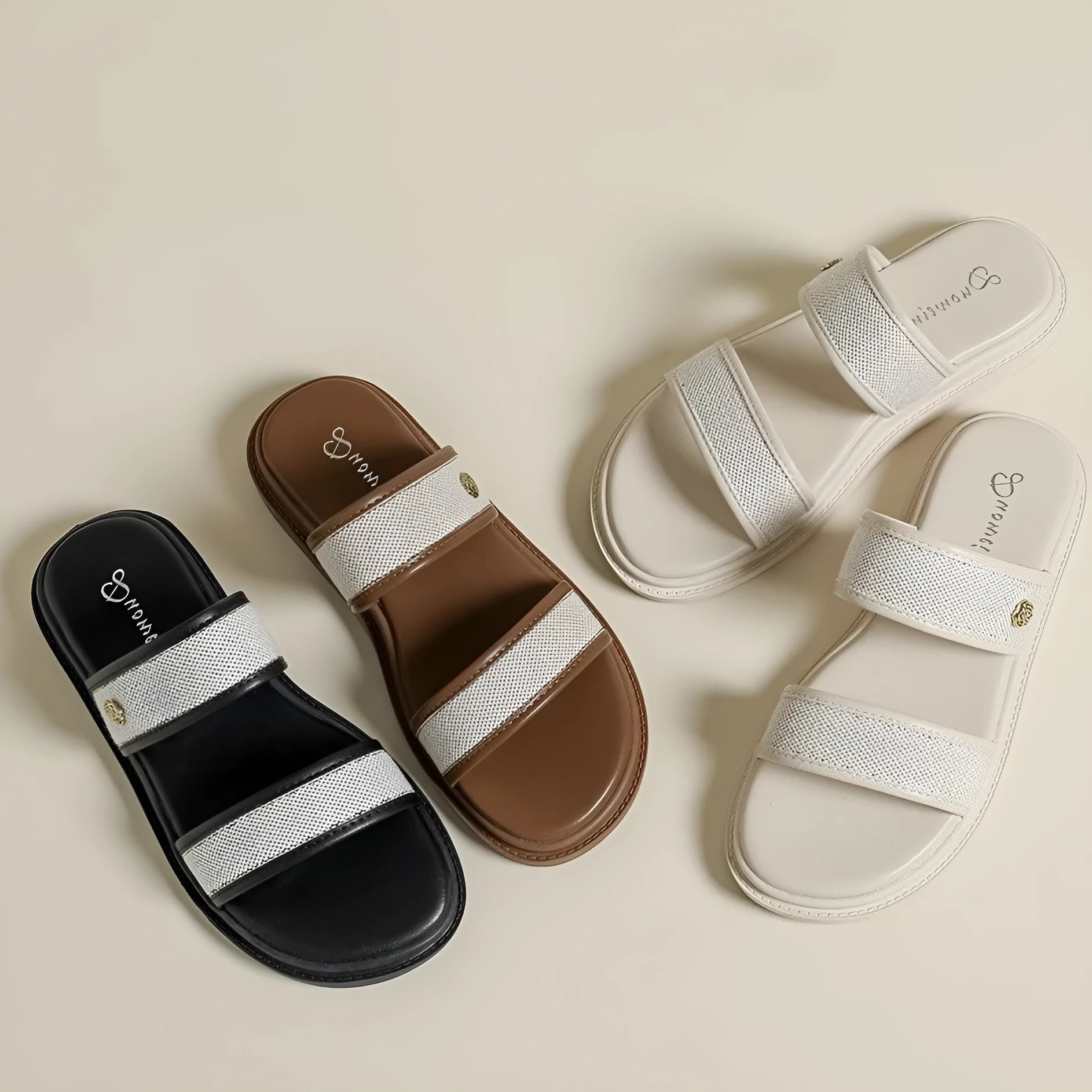 Women's brown vintage flip-flops with soft sole and artificial PU upper material