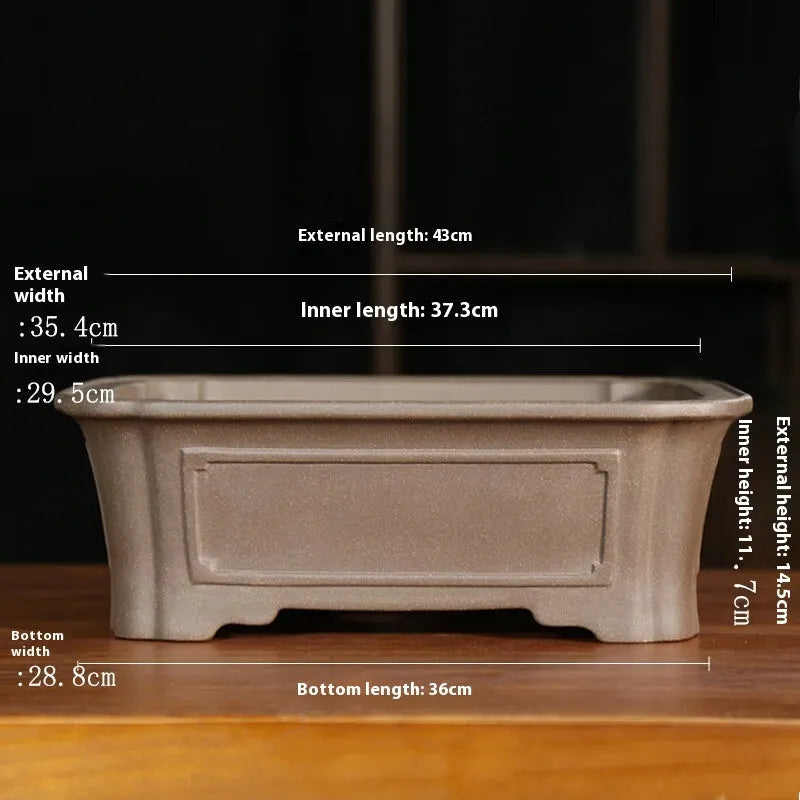 Purple sand rectangular manger bonsai pot with antique styling and corner cutting design