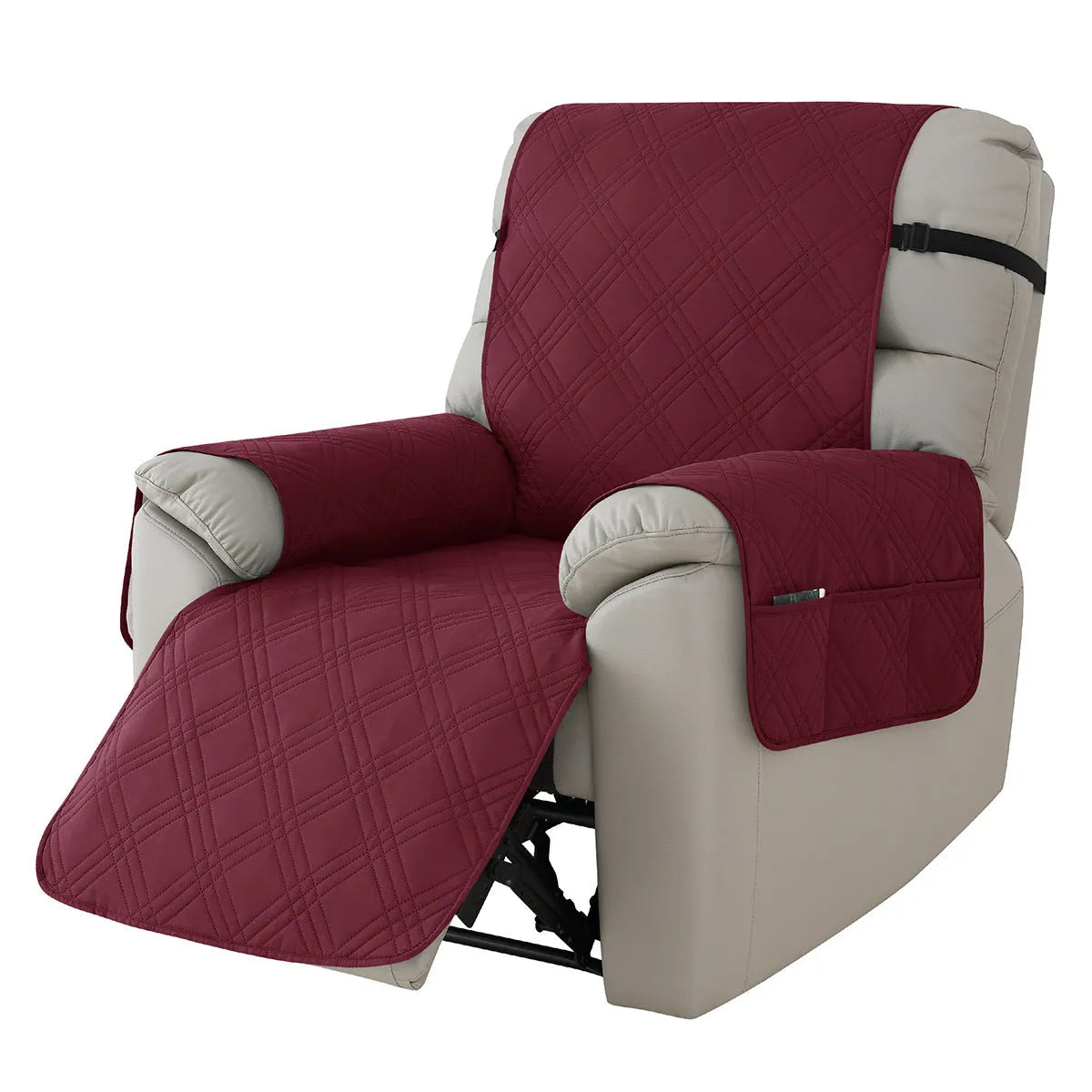 Quilted polyester spandex sofa cover for a Chivas massage chair in burgundy colour.