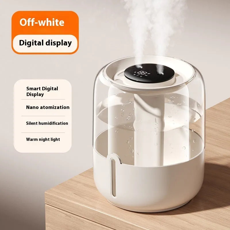 Beige large capacity humidifier with digital display and dual spray outputs