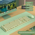 Prewalker V3 mute mechanical feeling keyboard and mouse set in retro green colour on a desk.
