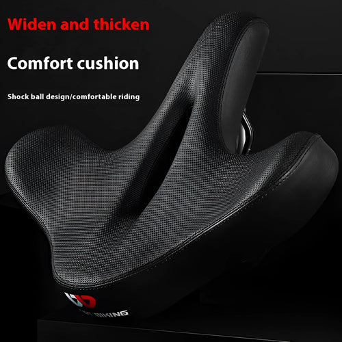 Black bicycle seat cushion with thickened foam padding for shock absorption on ordinary and mountain bikes