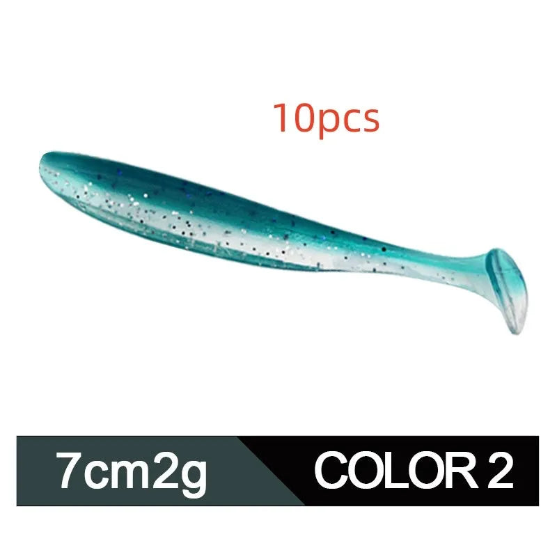 A 7cm long, two-tone T-tail soft worm fishing lure for mandarin fish and topmouth culter.