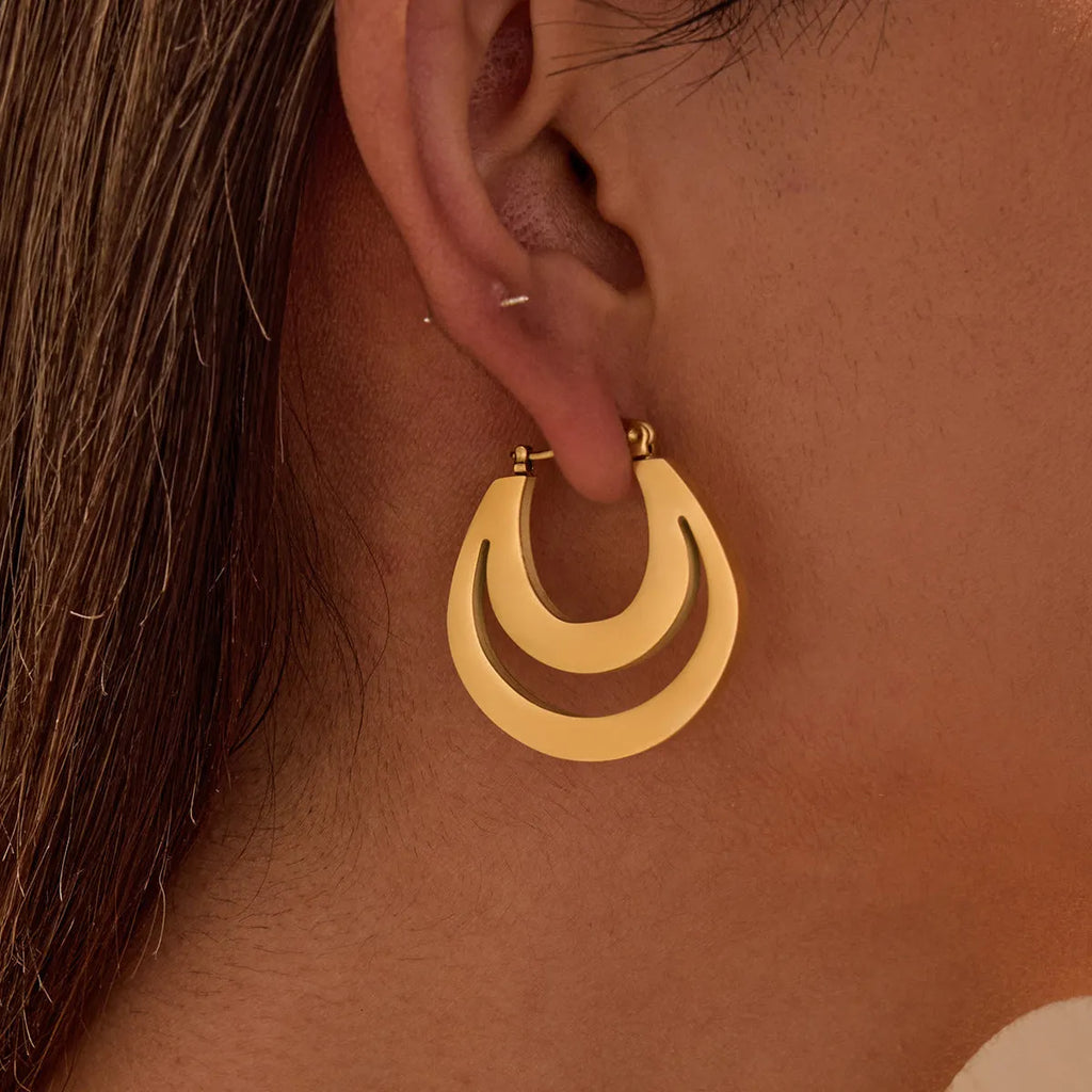 Geometric French earrings with 18K gold plating on stainless steel in minimalist round ring design