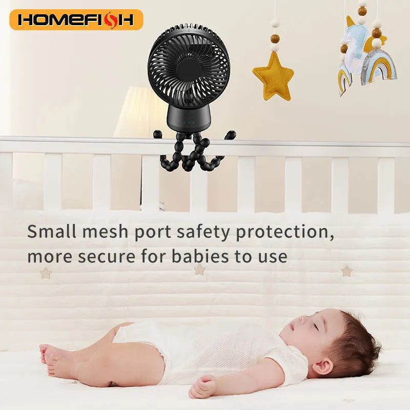HOMEFISH F2 automatic shake head handheld fan with LED light and removable bracket