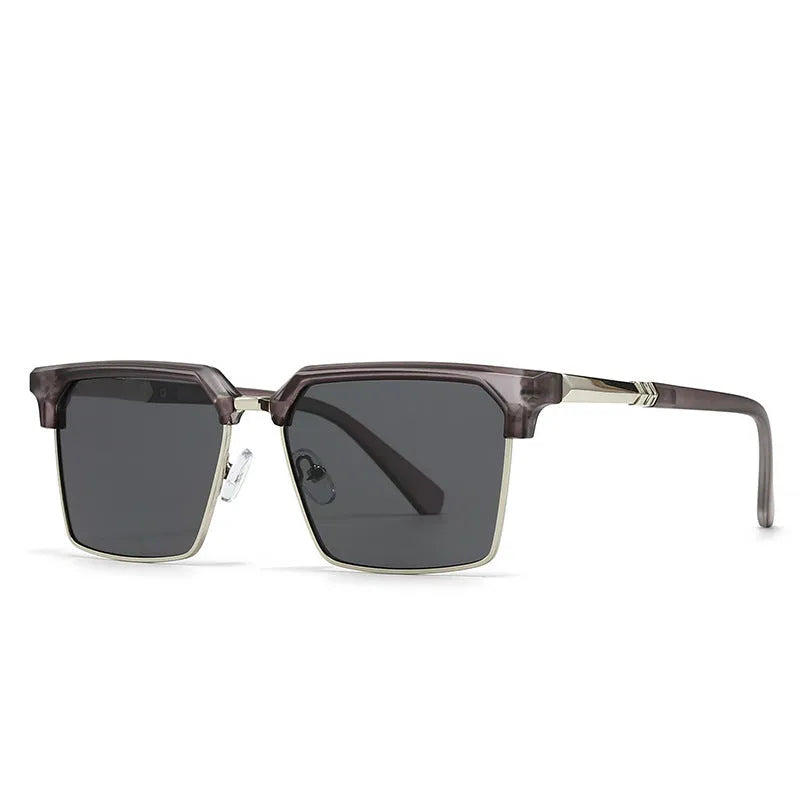 Men's square plastic frame sunglasses showing box-style design with multiple colour options