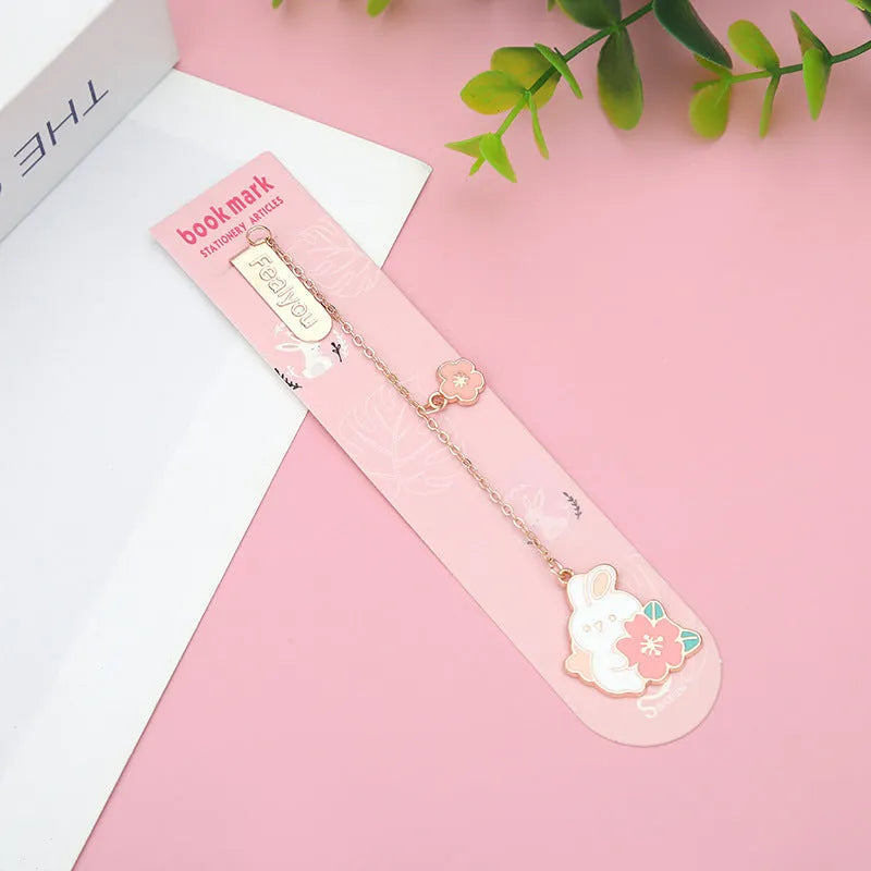 Metal pendant bookmark with cartoon cherry cat design for book marking