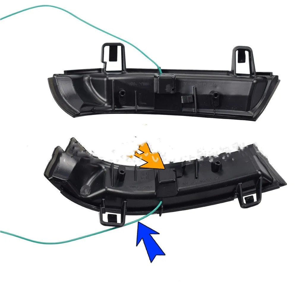 Automotive running water steering light for Volkswagen Golf MK5, made of black ABS plastic with LED strips.