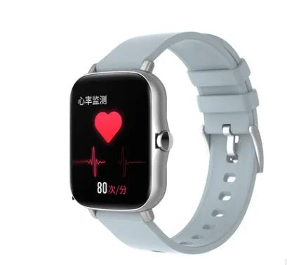 Blue smart watch with 1.7-inch colour touch screen on a wrist, showing fitness data.