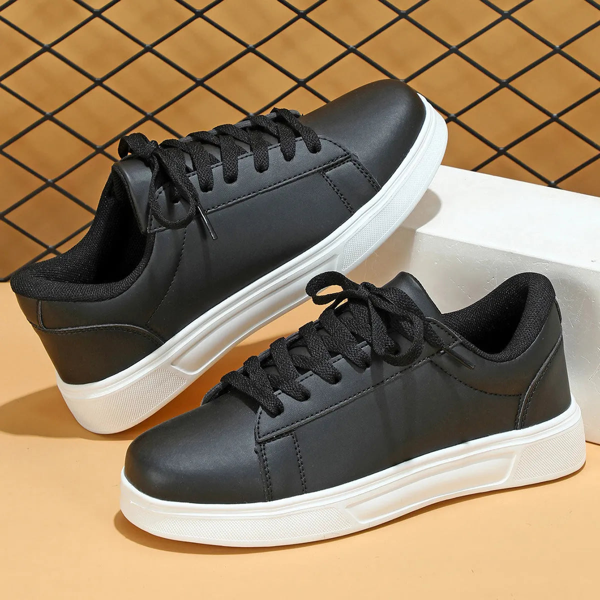 Platform skateboard sneakers in beige brown with cross strap and rubber sole