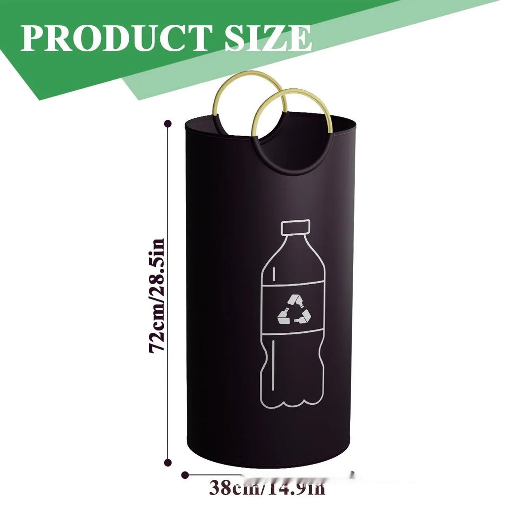 Round portable plastic trash can measuring 38cm wide by 72cm tall