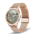 Women's waterproof smart watch with 1.3 inch touch screen and stainless steel wristband