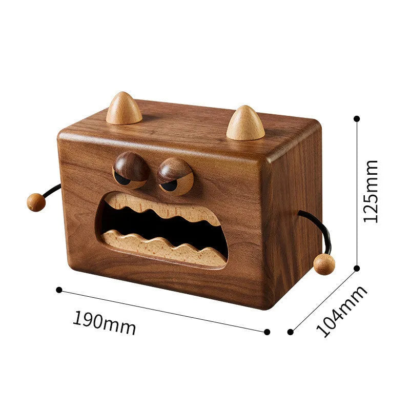 Wooden cartoon Little Monster tissue box in walnut beech colour