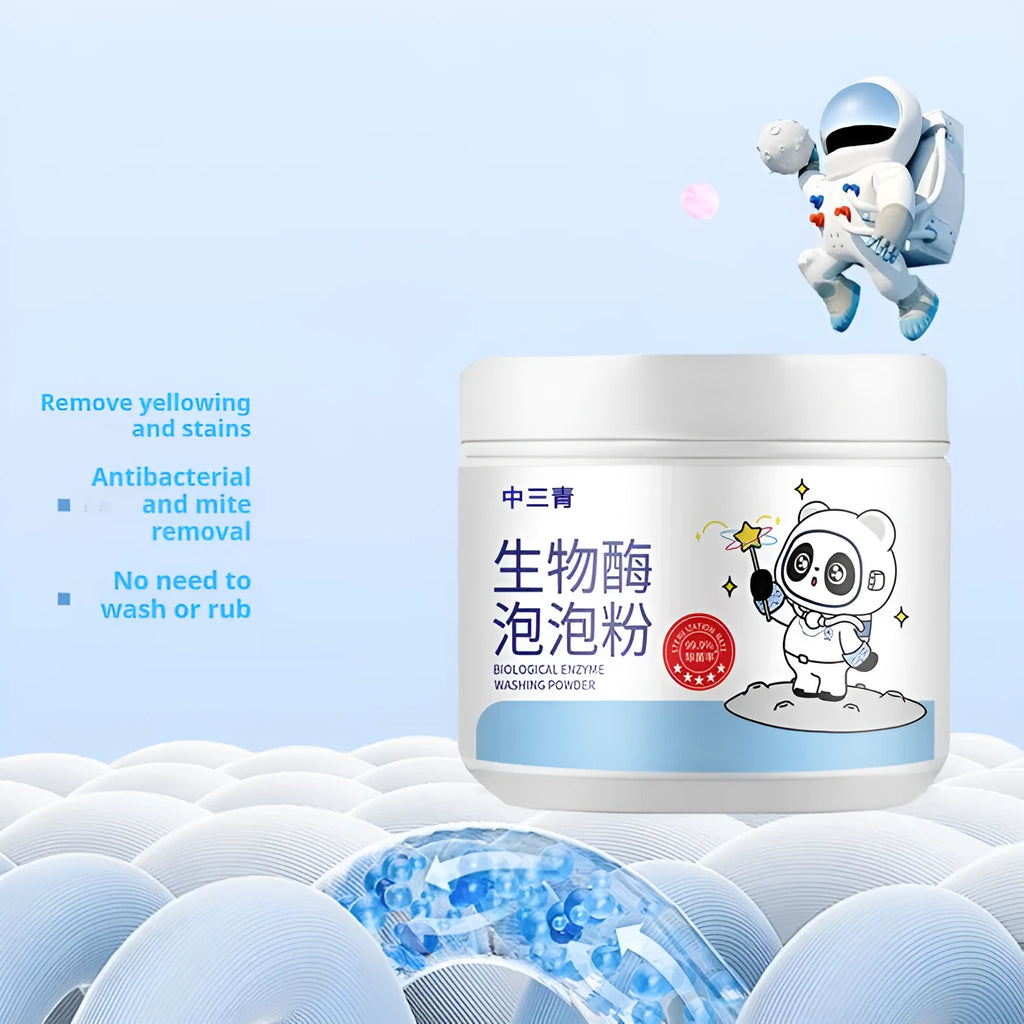 Biological enzyme bubble powder laundry detergent bottle for down jackets, wool, and cotton linen fabrics
