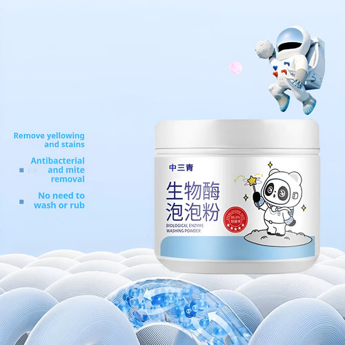Biological enzyme bubble powder laundry detergent bottle for down jackets, wool, and cotton linen fabrics